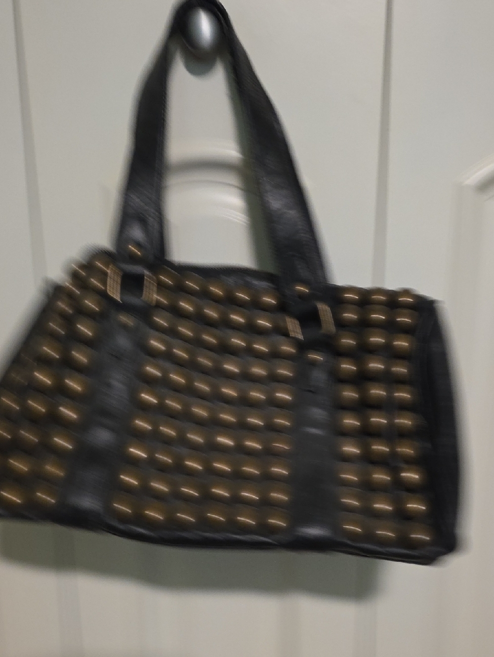 Black Studded Tote Bag - Fashionable Women's Handbag